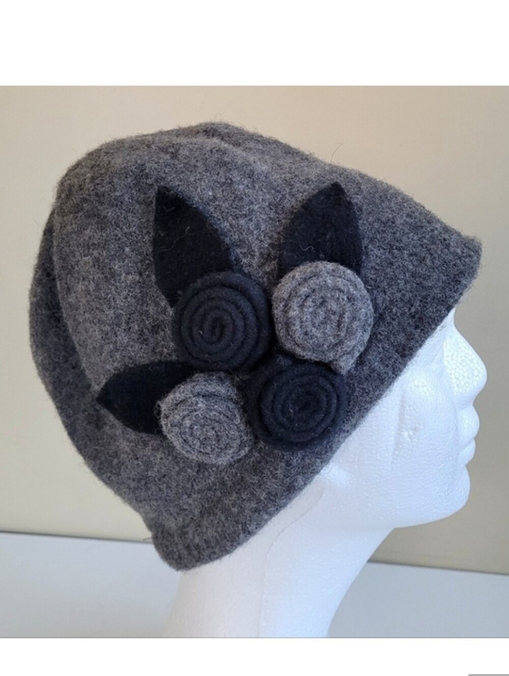 100% Wool Gray Hat with Flower Accent
